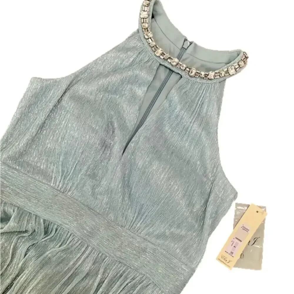 Eliza J Women's Gown Formal Shimmering Cutout Halter Dress Blue Size 6 NWT - Picture 4 of 7